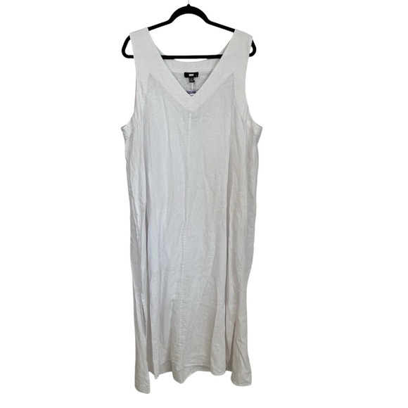 DKNY Women’s V-Neck Wide Strap White Sleeveless Linen Maxi Dress Sz XXL NWT - Picture 1 of 10